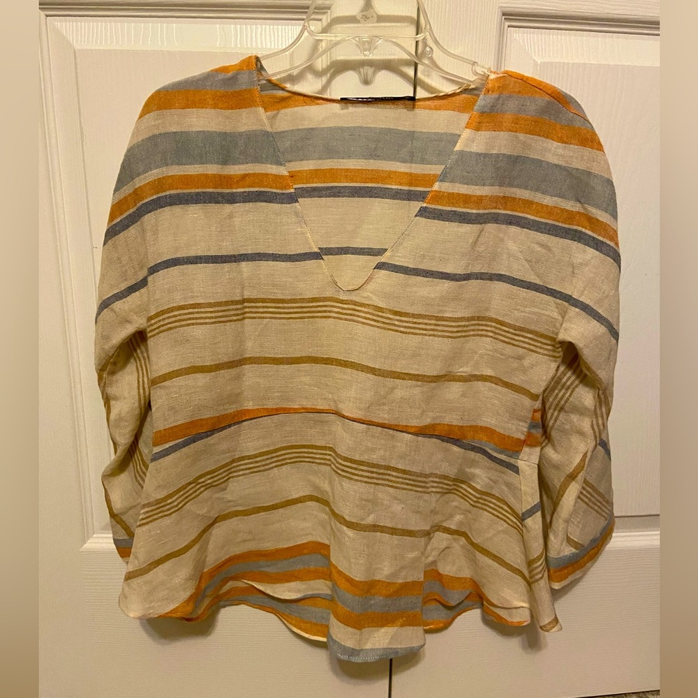 Zara 3/4 flared sleeved striped top beachy, boho vibe minimalist contemporary